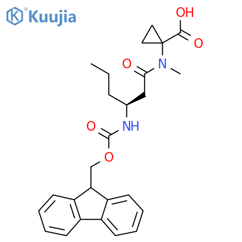 1-(3S)-3-({(9H-fluoren-9-yl)methoxycarbonyl}amino)-N-methylhexanamidocyclopropane-1-carboxylic acid structure