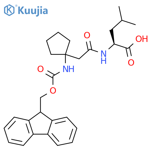 (2S)-2-{2-1-({(9H-fluoren-9-yl)methoxycarbonyl}amino)cyclopentylacetamido}-4-methylpentanoic acid structure