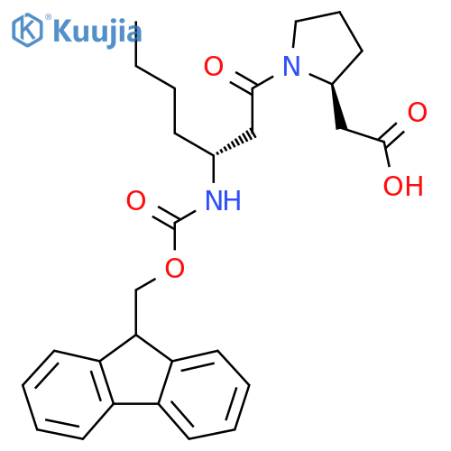 2-(2S)-1-(3R)-3-({(9H-fluoren-9-yl)methoxycarbonyl}amino)heptanoylpyrrolidin-2-ylacetic acid structure