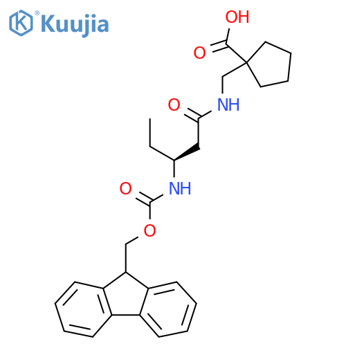 1-{(3S)-3-({(9H-fluoren-9-yl)methoxycarbonyl}amino)pentanamidomethyl}cyclopentane-1-carboxylic acid structure