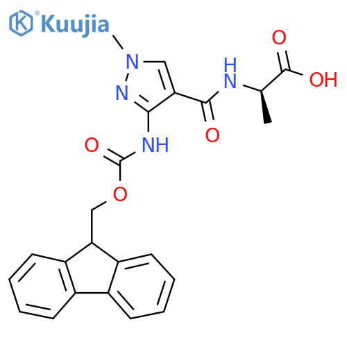 (2R)-2-{3-({(9H-fluoren-9-yl)methoxycarbonyl}amino)-1-methyl-1H-pyrazol-4-ylformamido}propanoic acid structure