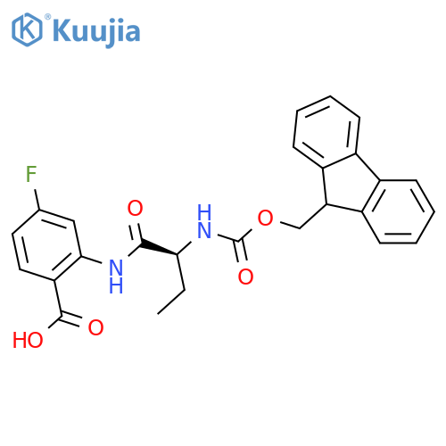 2-(2S)-2-({(9H-fluoren-9-yl)methoxycarbonyl}amino)butanamido-4-fluorobenzoic acid structure