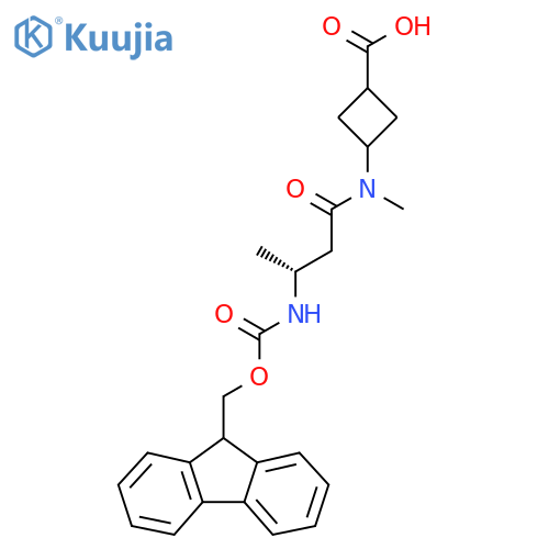 3-(3R)-3-({(9H-fluoren-9-yl)methoxycarbonyl}amino)-N-methylbutanamidocyclobutane-1-carboxylic acid structure
