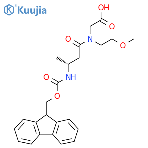 2-(3R)-3-({(9H-fluoren-9-yl)methoxycarbonyl}amino)-N-(2-methoxyethyl)butanamidoacetic acid structure