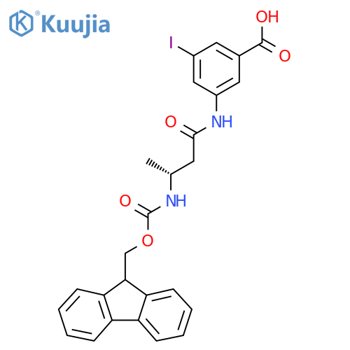 3-(3R)-3-({(9H-fluoren-9-yl)methoxycarbonyl}amino)butanamido-5-iodobenzoic acid structure