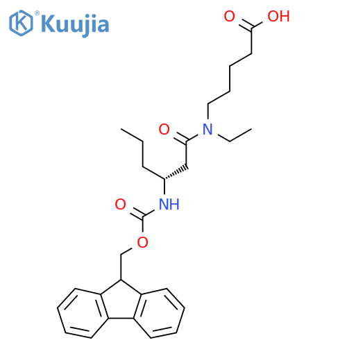 5-(3R)-N-ethyl-3-({(9H-fluoren-9-yl)methoxycarbonyl}amino)hexanamidopentanoic acid structure