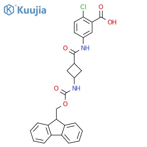 2-chloro-5-(1r,3r)-3-({(9H-fluoren-9-yl)methoxycarbonyl}amino)cyclobutaneamidobenzoic acid structure