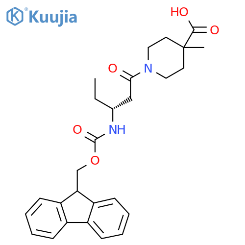 1-(3R)-3-({(9H-fluoren-9-yl)methoxycarbonyl}amino)pentanoyl-4-methylpiperidine-4-carboxylic acid structure