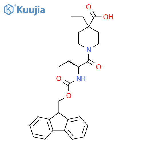 4-ethyl-1-(2R)-2-({(9H-fluoren-9-yl)methoxycarbonyl}amino)butanoylpiperidine-4-carboxylic acid structure