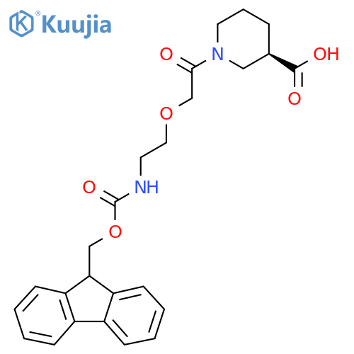 (3R)-1-{2-2-({(9H-fluoren-9-yl)methoxycarbonyl}amino)ethoxyacetyl}piperidine-3-carboxylic acid structure