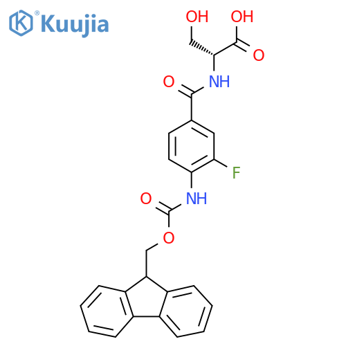 (2R)-2-{4-({(9H-fluoren-9-yl)methoxycarbonyl}amino)-3-fluorophenylformamido}-3-hydroxypropanoic acid structure