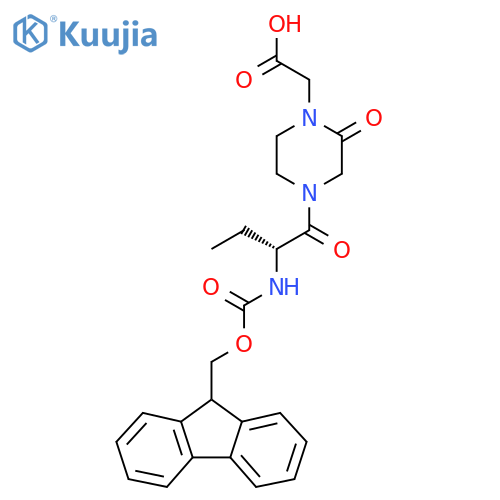 2-{4-(2R)-2-({(9H-fluoren-9-yl)methoxycarbonyl}amino)butanoyl-2-oxopiperazin-1-yl}acetic acid structure