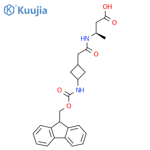 (3R)-3-{2-3-({(9H-fluoren-9-yl)methoxycarbonyl}amino)cyclobutylacetamido}butanoic acid structure
