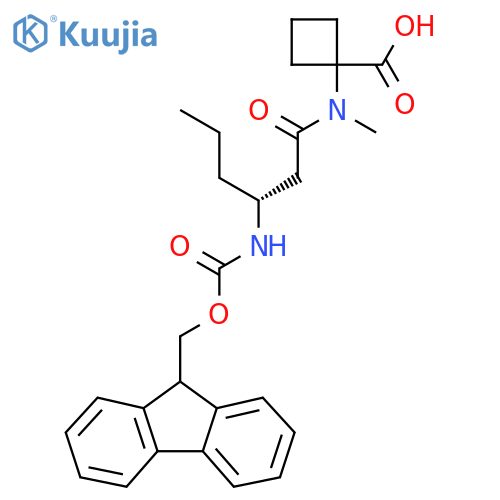 1-(3R)-3-({(9H-fluoren-9-yl)methoxycarbonyl}amino)-N-methylhexanamidocyclobutane-1-carboxylic acid structure