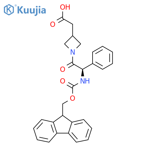 2-{1-(2R)-2-({(9H-fluoren-9-yl)methoxycarbonyl}amino)-2-phenylacetylazetidin-3-yl}acetic acid structure