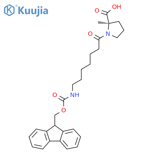 (2R)-1-7-({(9H-fluoren-9-yl)methoxycarbonyl}amino)heptanoyl-2-methylpyrrolidine-2-carboxylic acid structure