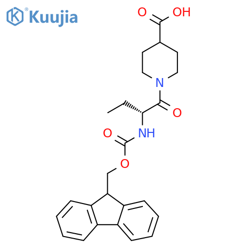 1-(2R)-2-({(9H-fluoren-9-yl)methoxycarbonyl}amino)butanoylpiperidine-4-carboxylic acid structure