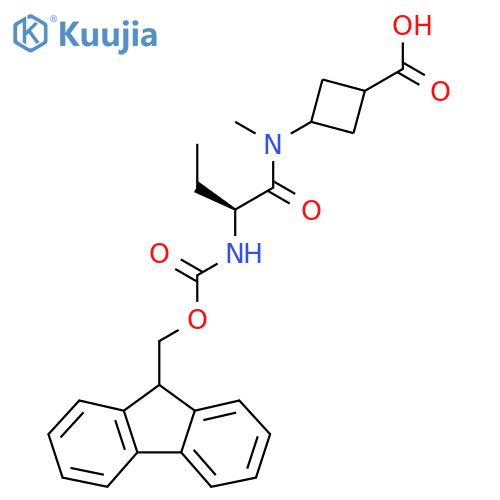 3-(2S)-2-({(9H-fluoren-9-yl)methoxycarbonyl}amino)-N-methylbutanamidocyclobutane-1-carboxylic acid structure