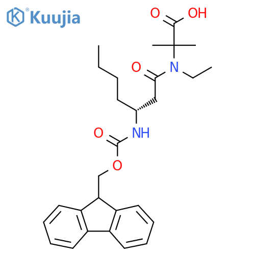2-(3R)-N-ethyl-3-({(9H-fluoren-9-yl)methoxycarbonyl}amino)heptanamido-2-methylpropanoic acid structure