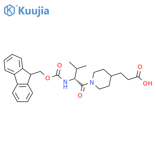 3-{1-(2R)-2-({(9H-fluoren-9-yl)methoxycarbonyl}amino)-3-methylbutanoylpiperidin-4-yl}propanoic acid structure