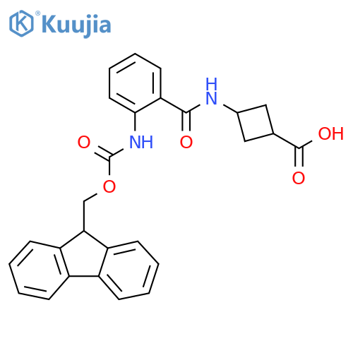 (1r,3r)-3-2-({(9H-fluoren-9-yl)methoxycarbonyl}amino)benzamidocyclobutane-1-carboxylic acid structure