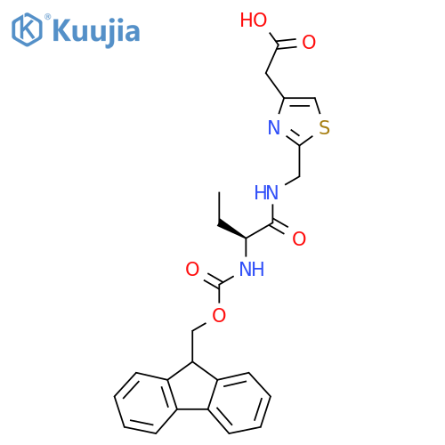 2-(2-{(2S)-2-({(9H-fluoren-9-yl)methoxycarbonyl}amino)butanamidomethyl}-1,3-thiazol-4-yl)acetic acid structure