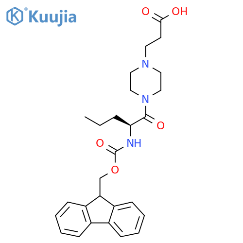 3-{4-(2S)-2-({(9H-fluoren-9-yl)methoxycarbonyl}amino)pentanoylpiperazin-1-yl}propanoic acid structure