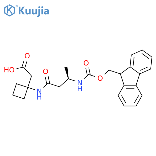 2-{1-(3R)-3-({(9H-fluoren-9-yl)methoxycarbonyl}amino)butanamidocyclobutyl}acetic acid structure