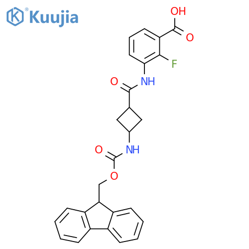 2-fluoro-3-(1r,3r)-3-({(9H-fluoren-9-yl)methoxycarbonyl}amino)cyclobutaneamidobenzoic acid structure