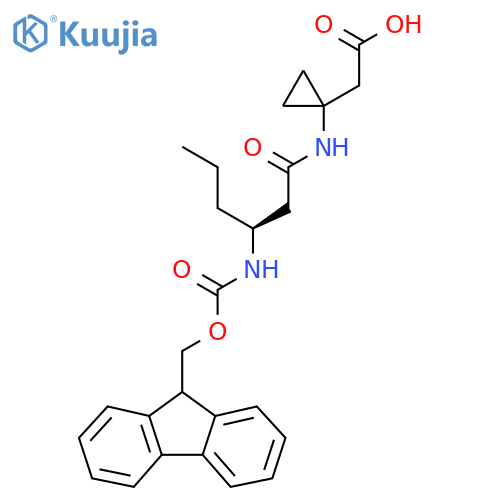 2-{1-(3S)-3-({(9H-fluoren-9-yl)methoxycarbonyl}amino)hexanamidocyclopropyl}acetic acid structure