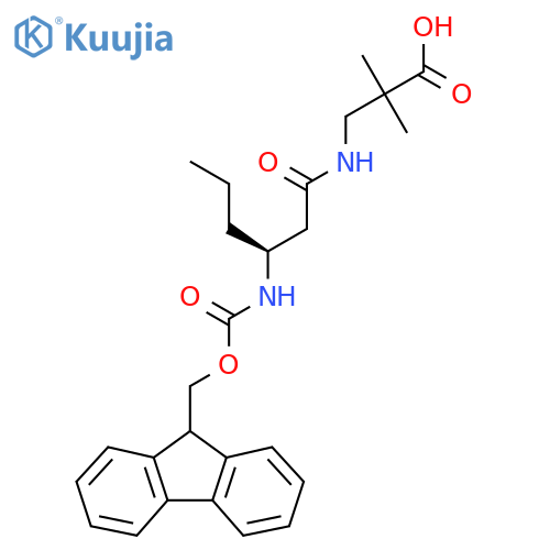 3-(3S)-3-({(9H-fluoren-9-yl)methoxycarbonyl}amino)hexanamido-2,2-dimethylpropanoic acid structure