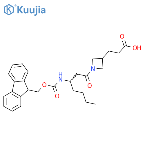 3-{1-(3S)-3-({(9H-fluoren-9-yl)methoxycarbonyl}amino)heptanoylazetidin-3-yl}propanoic acid structure