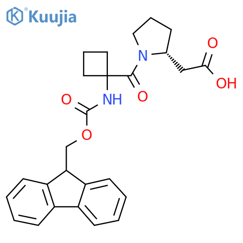 2-(2R)-1-1-({(9H-fluoren-9-yl)methoxycarbonyl}amino)cyclobutanecarbonylpyrrolidin-2-ylacetic acid structure