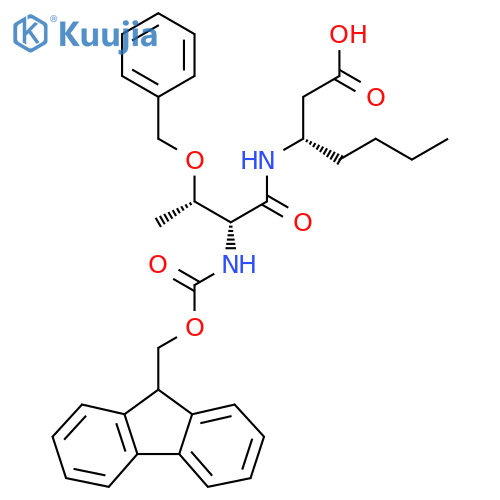 (3S)-3-[(2R,3S)-3-(benzyloxy)-2-({[(9H-fluoren-9-yl)methoxy]carbonyl}amino)butanamido]heptanoic acid structure