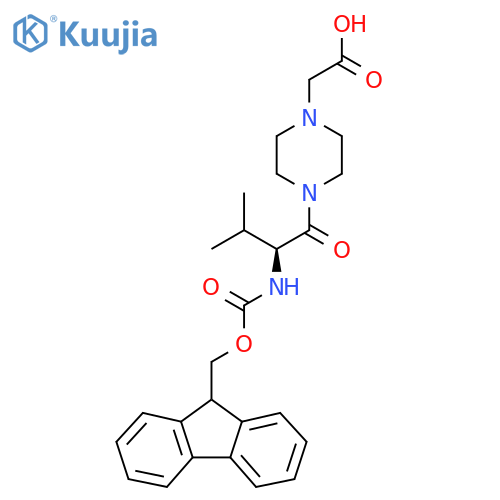 2-{4-(2S)-2-({(9H-fluoren-9-yl)methoxycarbonyl}amino)-3-methylbutanoylpiperazin-1-yl}acetic acid structure