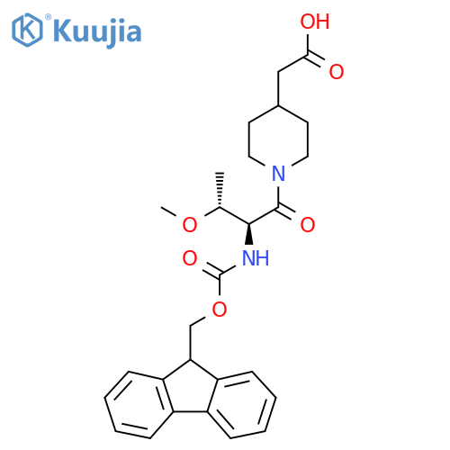 2-{1-(2S,3R)-2-({(9H-fluoren-9-yl)methoxycarbonyl}amino)-3-methoxybutanoylpiperidin-4-yl}acetic acid structure