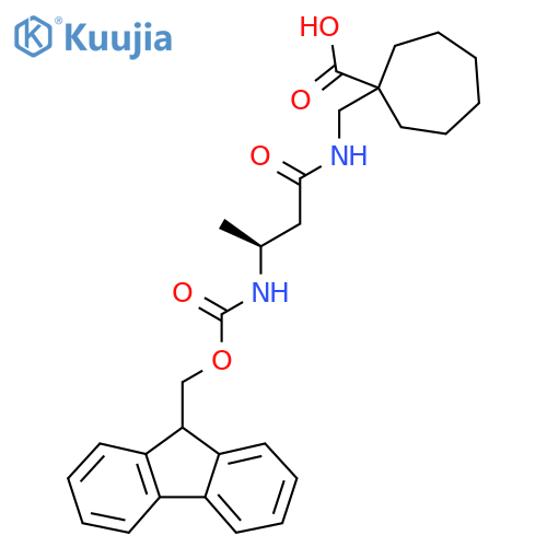 1-{(3S)-3-({(9H-fluoren-9-yl)methoxycarbonyl}amino)butanamidomethyl}cycloheptane-1-carboxylic acid structure