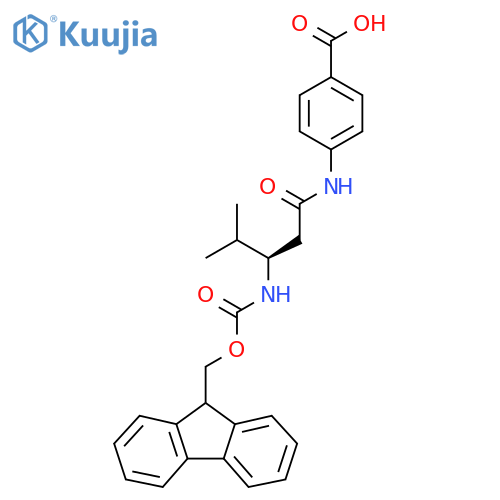 4-(3R)-3-({(9H-fluoren-9-yl)methoxycarbonyl}amino)-4-methylpentanamidobenzoic acid structure