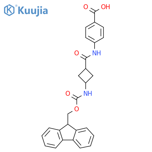 4-(1s,3s)-3-({(9H-fluoren-9-yl)methoxycarbonyl}amino)cyclobutaneamidobenzoic acid structure