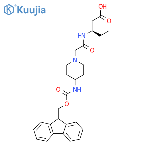 (3R)-3-{2-4-({(9H-fluoren-9-yl)methoxycarbonyl}amino)piperidin-1-ylacetamido}pentanoic acid structure