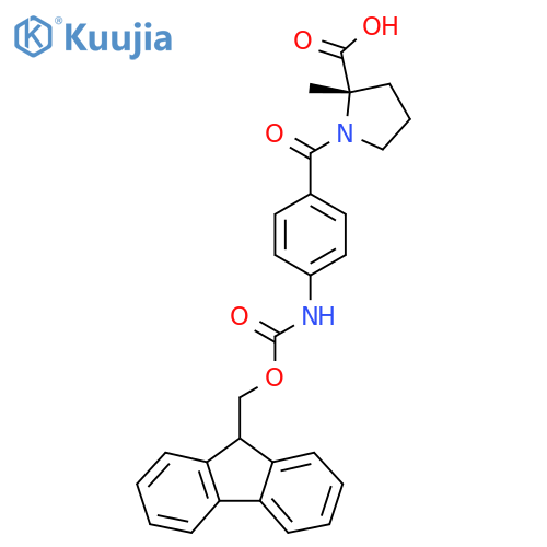 (2S)-1-4-({(9H-fluoren-9-yl)methoxycarbonyl}amino)benzoyl-2-methylpyrrolidine-2-carboxylic acid structure