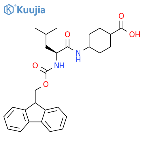 4-(2S)-2-({(9H-fluoren-9-yl)methoxycarbonyl}amino)-4-methylpentanamidocyclohexane-1-carboxylic acid structure