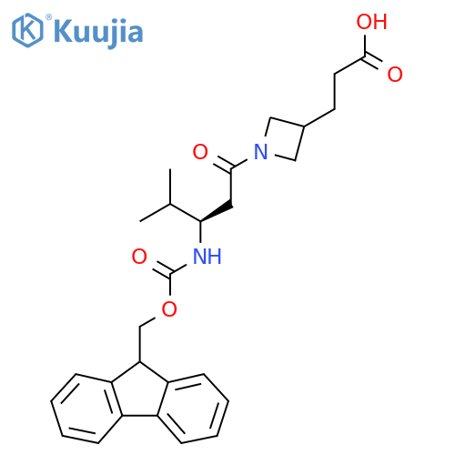 3-{1-(3R)-3-({(9H-fluoren-9-yl)methoxycarbonyl}amino)-4-methylpentanoylazetidin-3-yl}propanoic acid structure