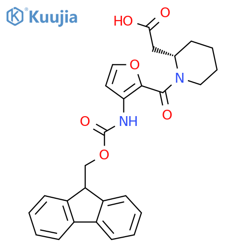 2-(2S)-1-3-({(9H-fluoren-9-yl)methoxycarbonyl}amino)furan-2-carbonylpiperidin-2-ylacetic acid structure