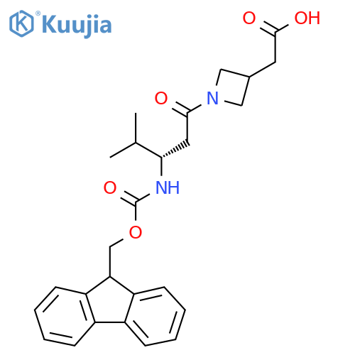 2-{1-(3S)-3-({(9H-fluoren-9-yl)methoxycarbonyl}amino)-4-methylpentanoylazetidin-3-yl}acetic acid structure