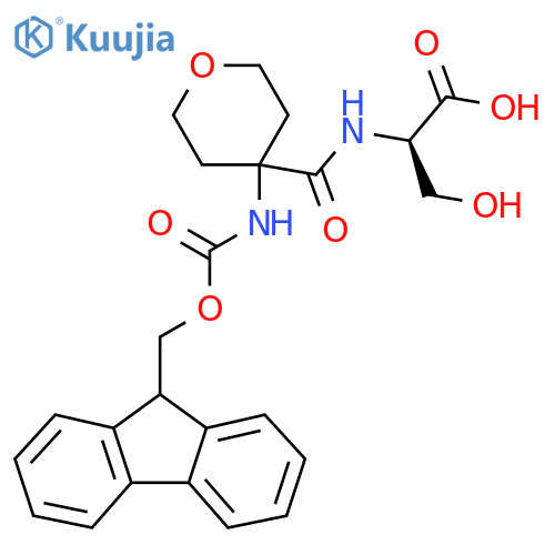 (2R)-2-{4-({(9H-fluoren-9-yl)methoxycarbonyl}amino)oxan-4-ylformamido}-3-hydroxypropanoic acid structure