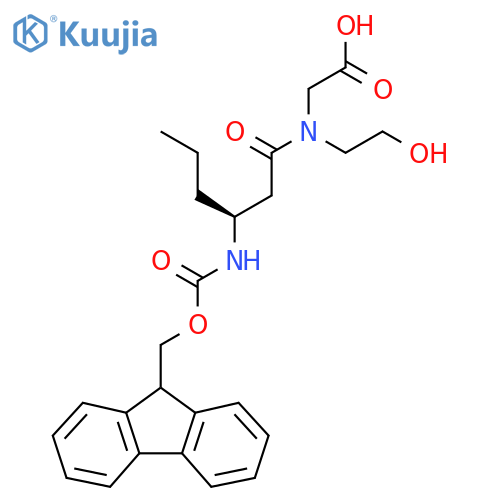 2-(3S)-3-({(9H-fluoren-9-yl)methoxycarbonyl}amino)-N-(2-hydroxyethyl)hexanamidoacetic acid structure