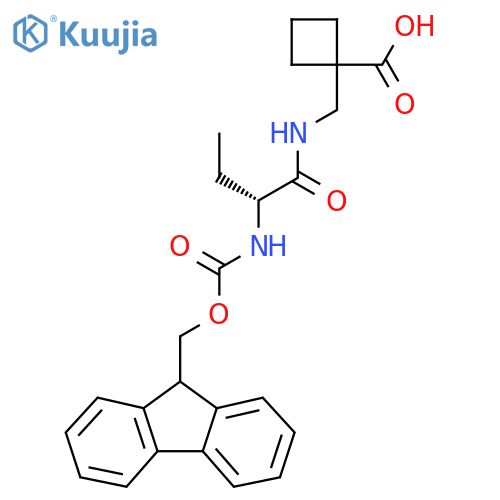 1-{(2R)-2-({(9H-fluoren-9-yl)methoxycarbonyl}amino)butanamidomethyl}cyclobutane-1-carboxylic acid structure