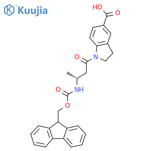 1-(3R)-3-({(9H-fluoren-9-yl)methoxycarbonyl}amino)butanoyl-2,3-dihydro-1H-indole-5-carboxylic acid structure