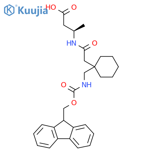 (3R)-3-(2-{1-({(9H-fluoren-9-yl)methoxycarbonyl}amino)methylcyclohexyl}acetamido)butanoic acid structure
